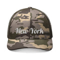 Camo Embroidered Trucker Hat — “New York” Mesh Back Cap