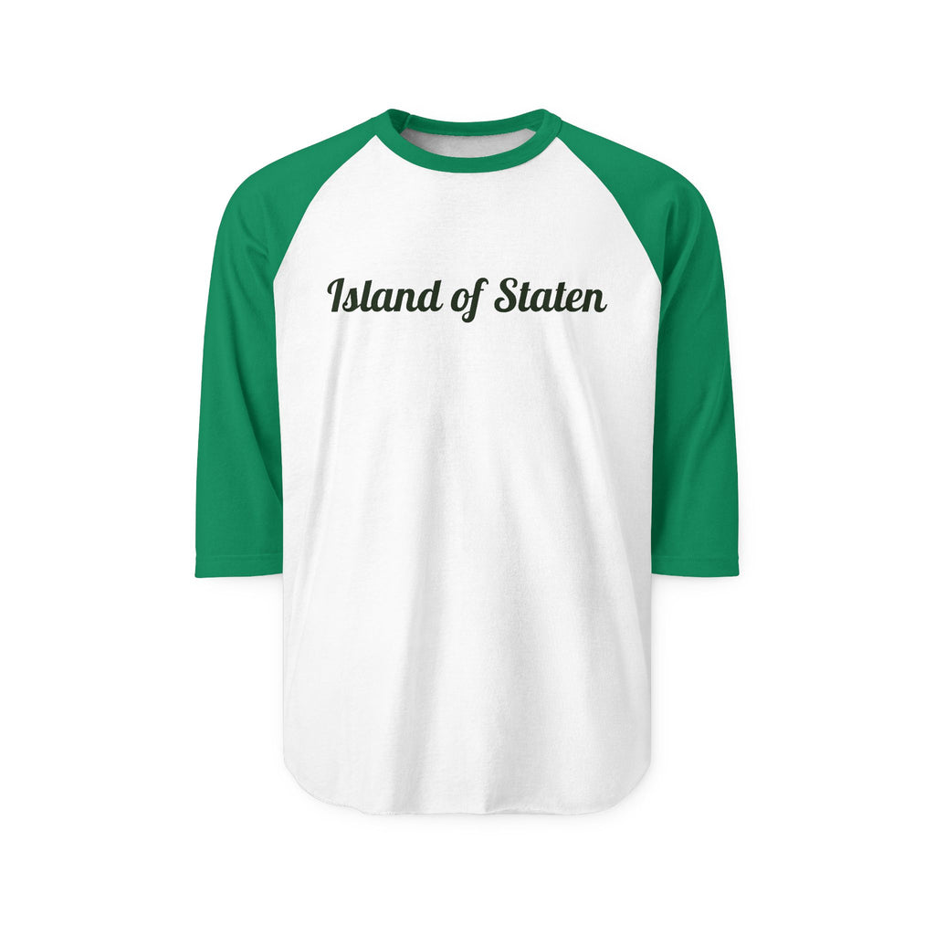 Island of Staten Raglan Shirt — Green 3/4 Sleeve Baseball Tee