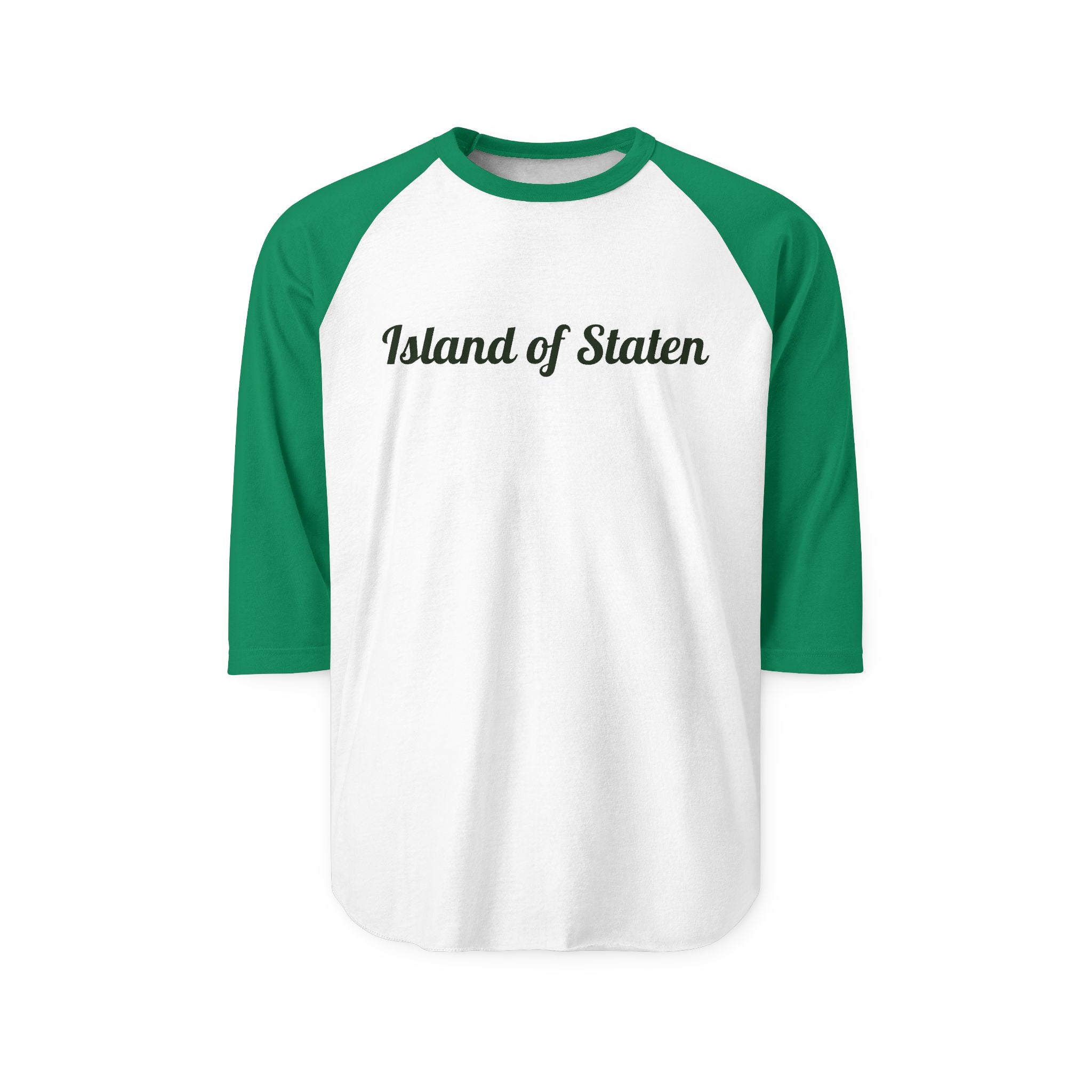 Island of Staten Raglan Shirt — Green 3/4 Sleeve Baseball Tee