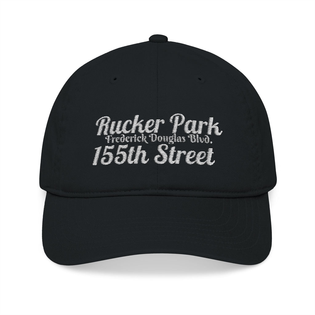 Rucker Park Embroidered Baseball Cap — Vintage Script Address Design