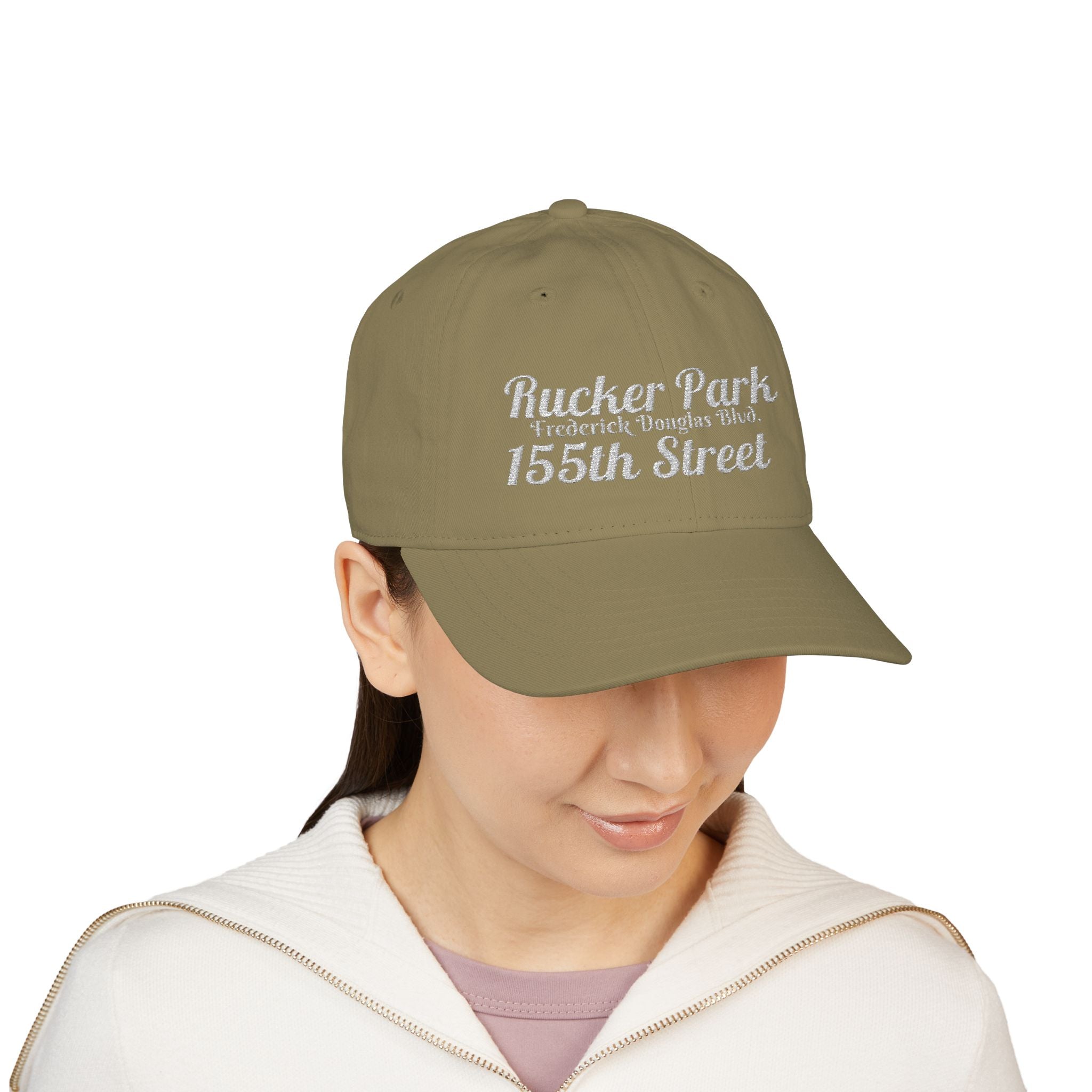 Rucker Park Embroidered Baseball Cap — Vintage Script Address Design