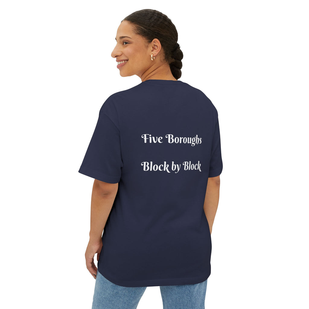 NYC Boroughs Graphic Tee — "Bronx, Brooklyn, Manhattan, Queens, and Staten Island" Oversized Boxy Shirt