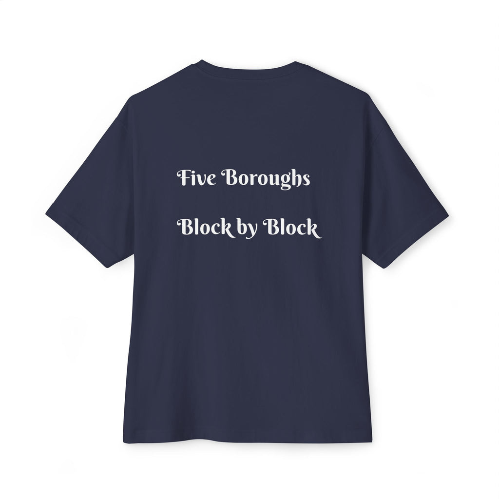 NYC Boroughs Graphic Tee — "Bronx, Brooklyn, Manhattan, Queens, and Staten Island" Oversized Boxy Shirt