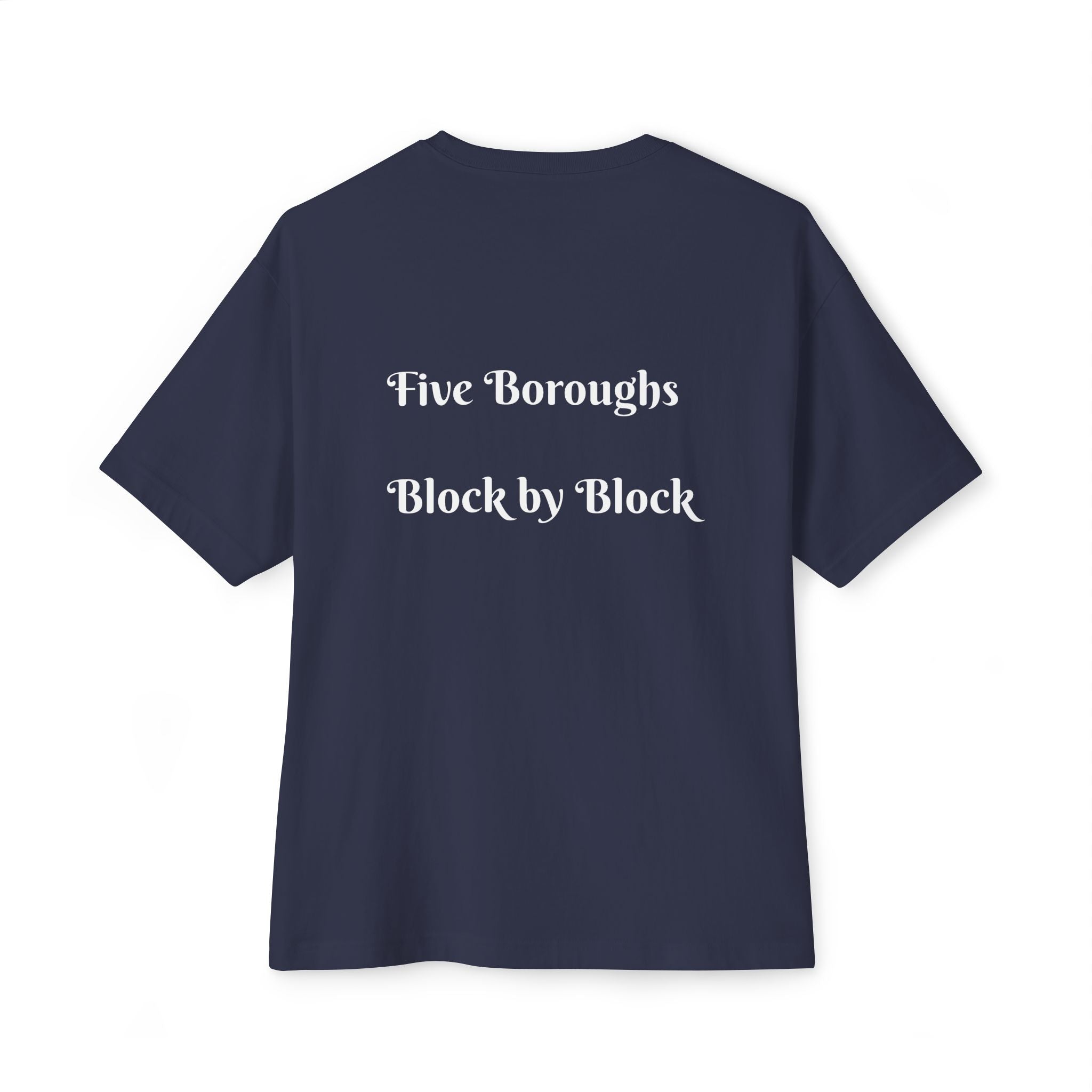 NYC Boroughs Graphic Tee — "Bronx, Brooklyn, Manhattan, Queens, and Staten Island" Oversized Boxy Shirt
