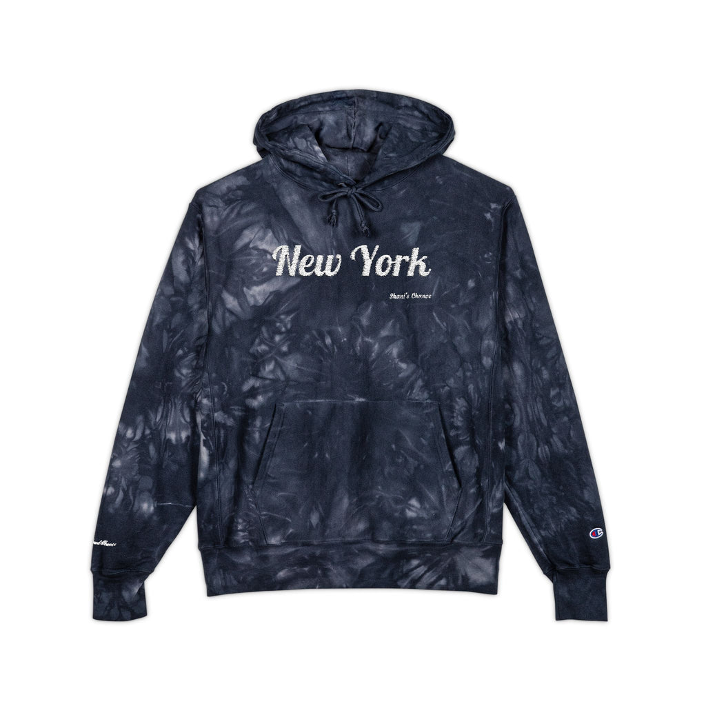 Tie-Dye 'New York' Hoodie — Embroidered Champion Pullover