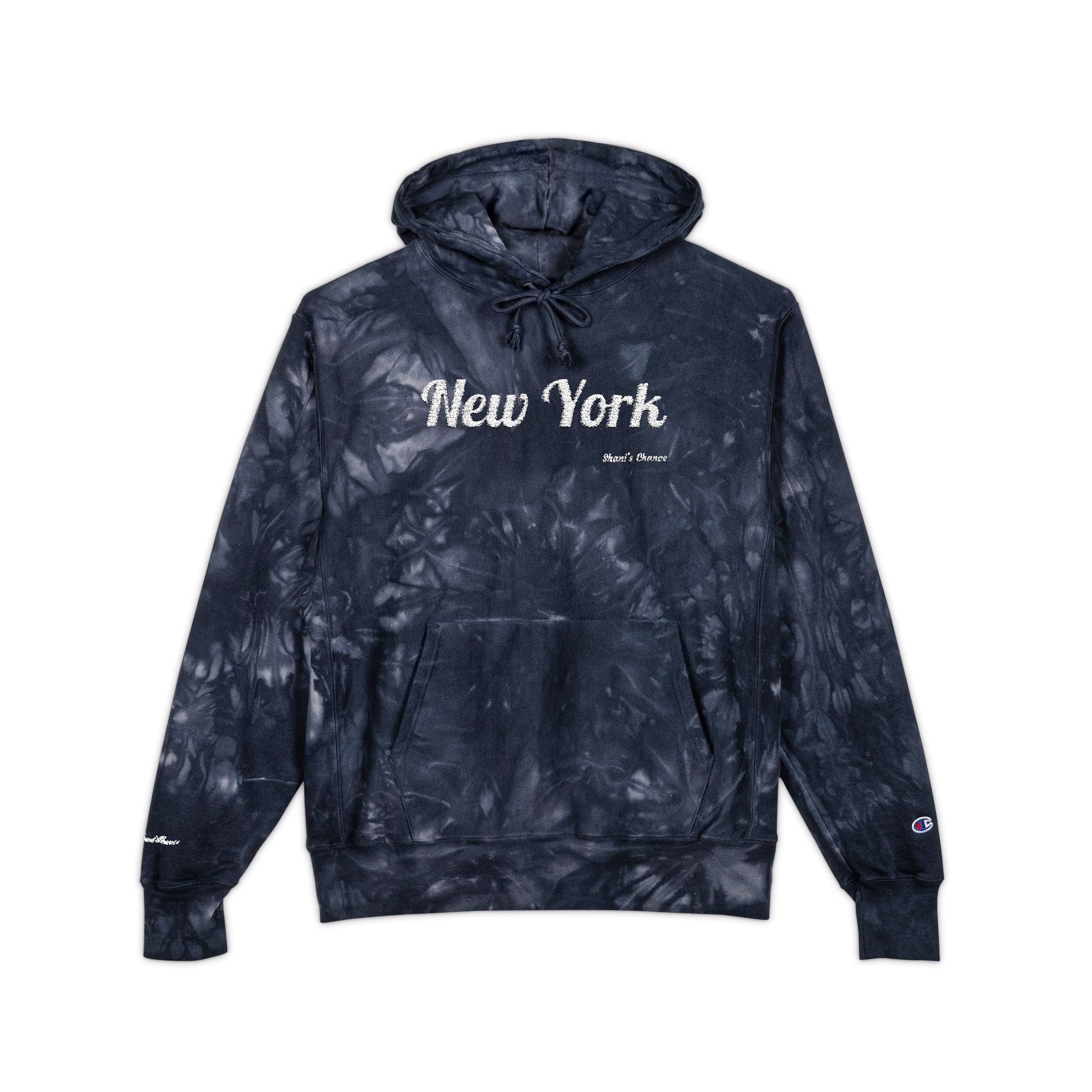 Tie-Dye 'New York' Hoodie — Embroidered Champion Pullover