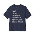 NYC Boroughs Graphic Tee — "Bronx, Brooklyn, Manhattan, Queens, and Staten Island" Oversized Boxy Shirt